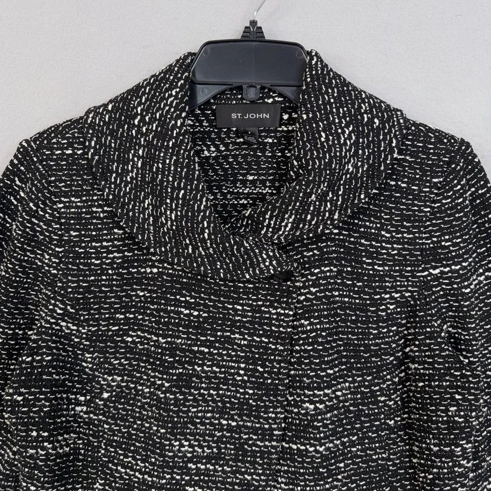 St John Blazer Womens 8 Black White Knit Shawl Collar Wool Blend Jacket Sweater